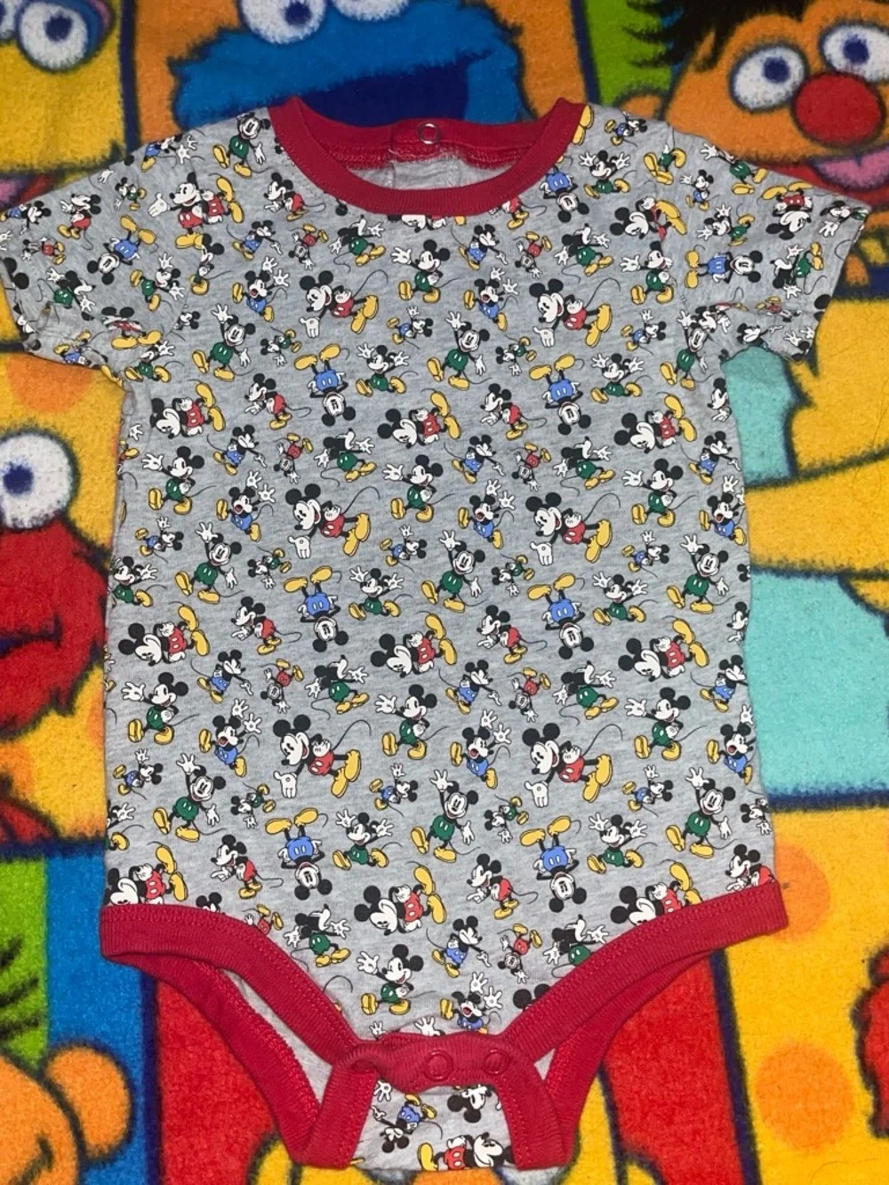 Disney Gray, Red & Multi Mickey Mouse Infant One-Piece Bodysuit